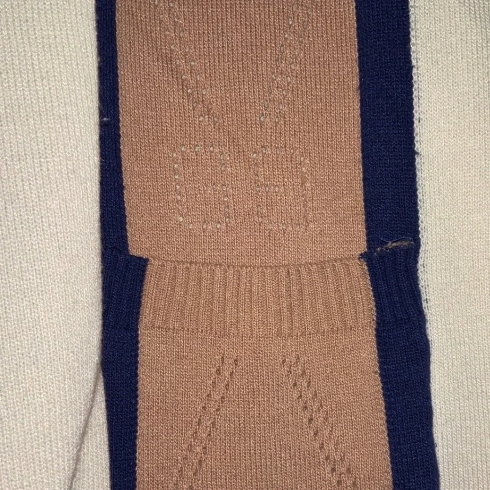 GUCCI Mens White Navy Tan Luxury Knit Cardigan‎ Sweater V Neck Pockets Size S
